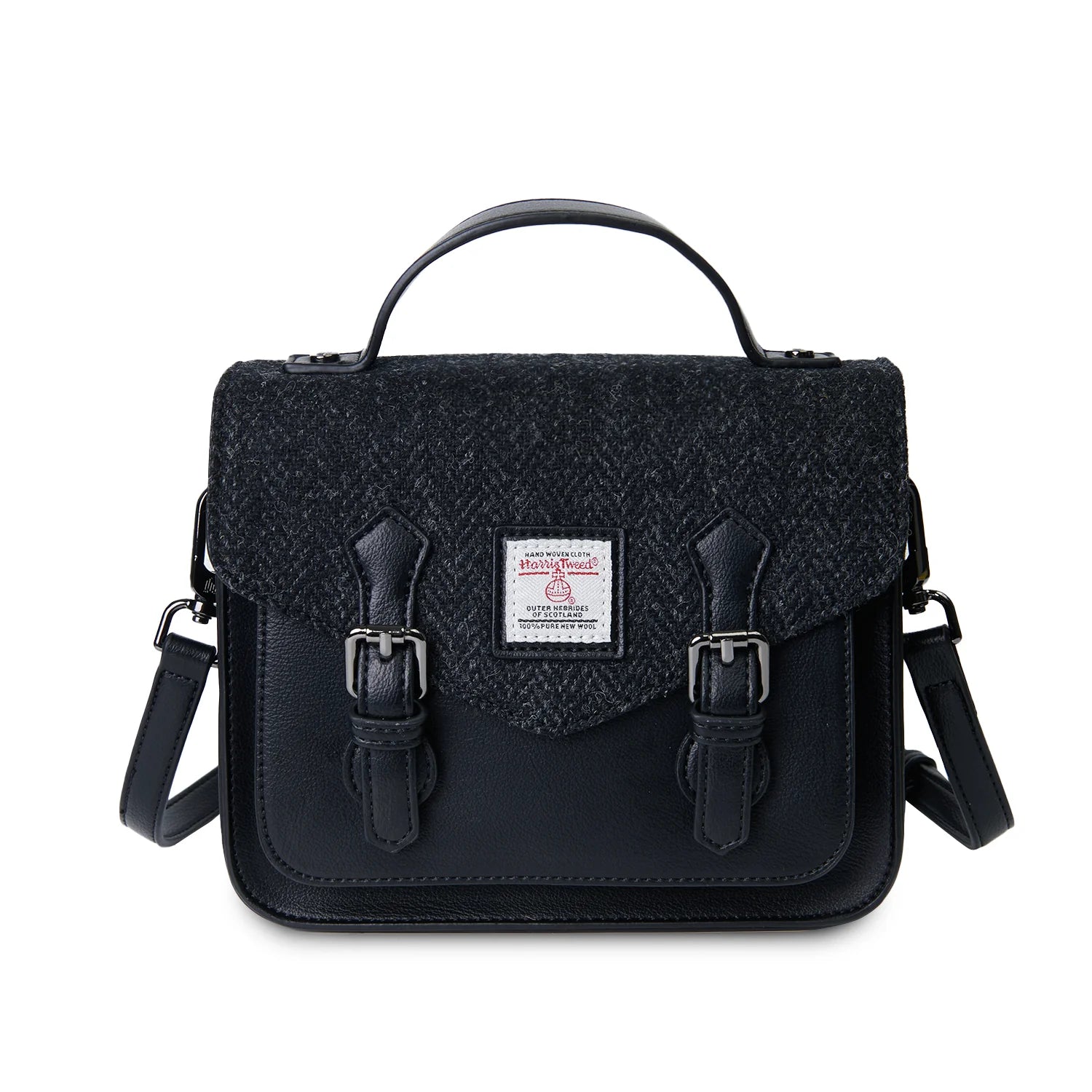 Islander Mini Calton Satchel with Harris Tweed - Black Herringbone