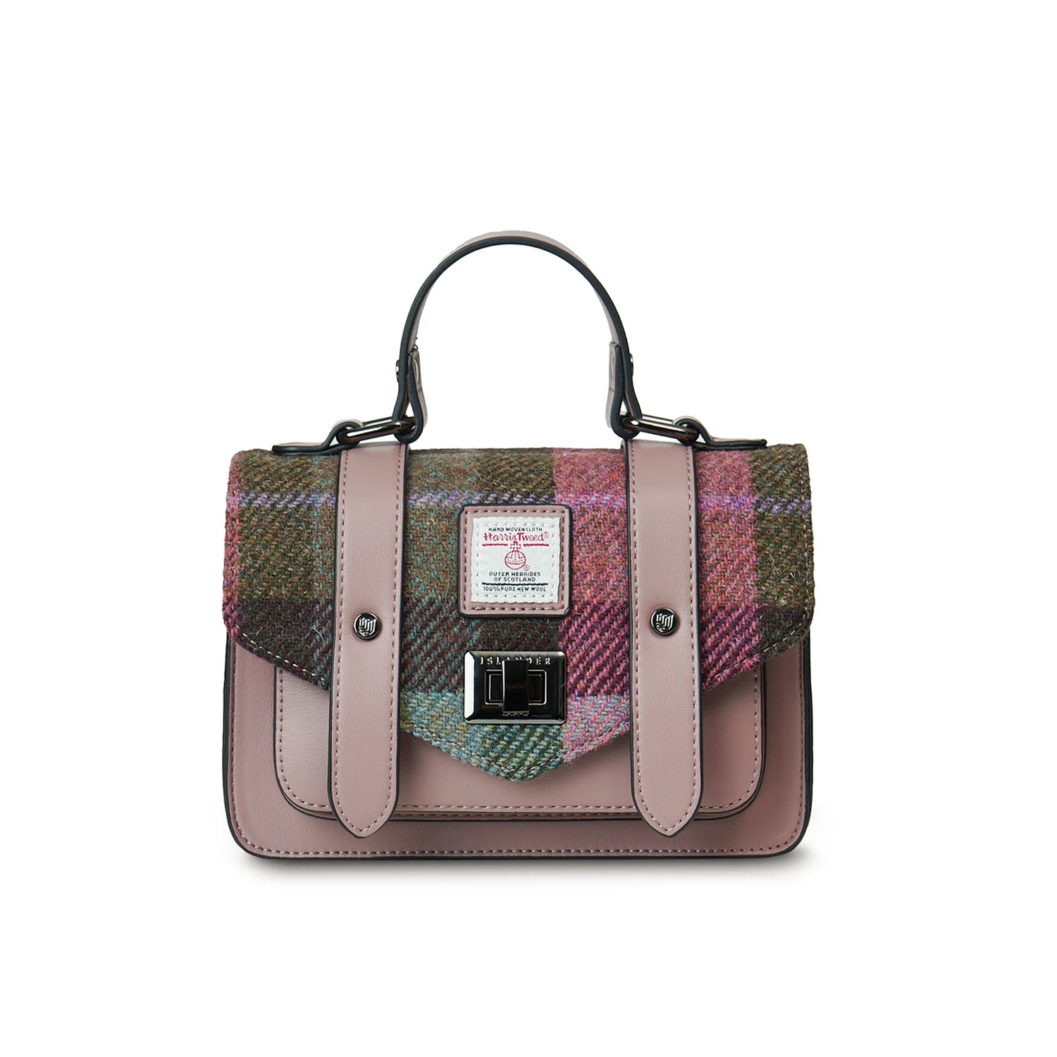 Islander Mini Satchel with Harris Tweed - Pink-Green Tartan