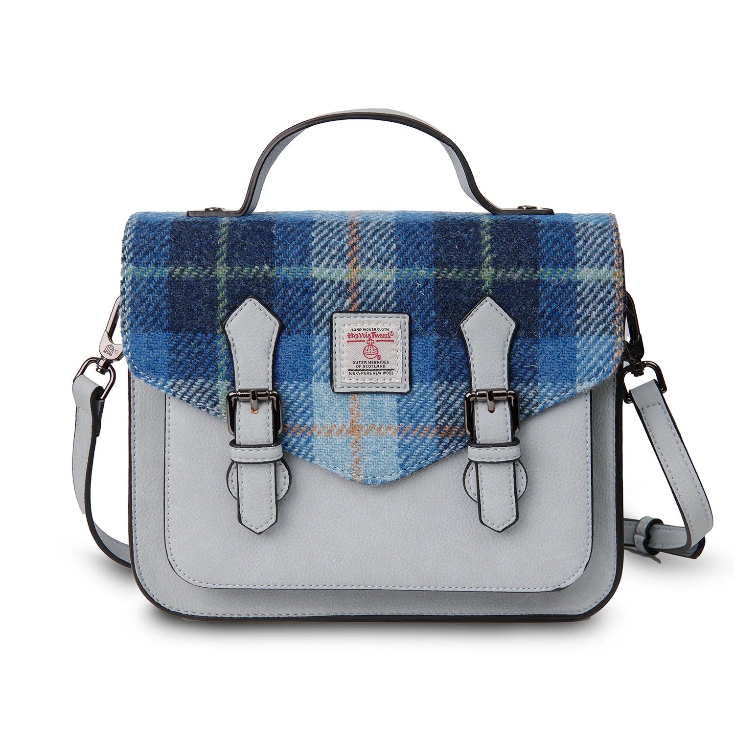 Islander Medium Calton Satchel with Harris Tweed - Blue Tartan
