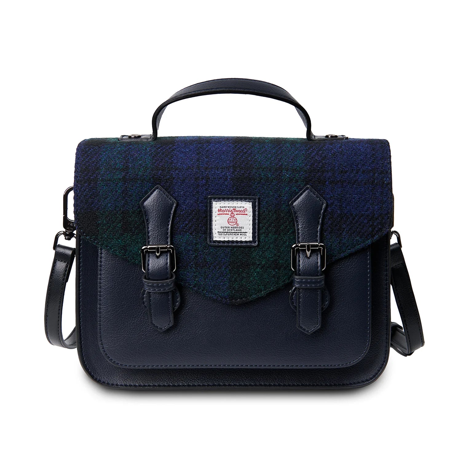 Islander Medium Calton Satchel with Harris Tweed - Black Watch Tartan