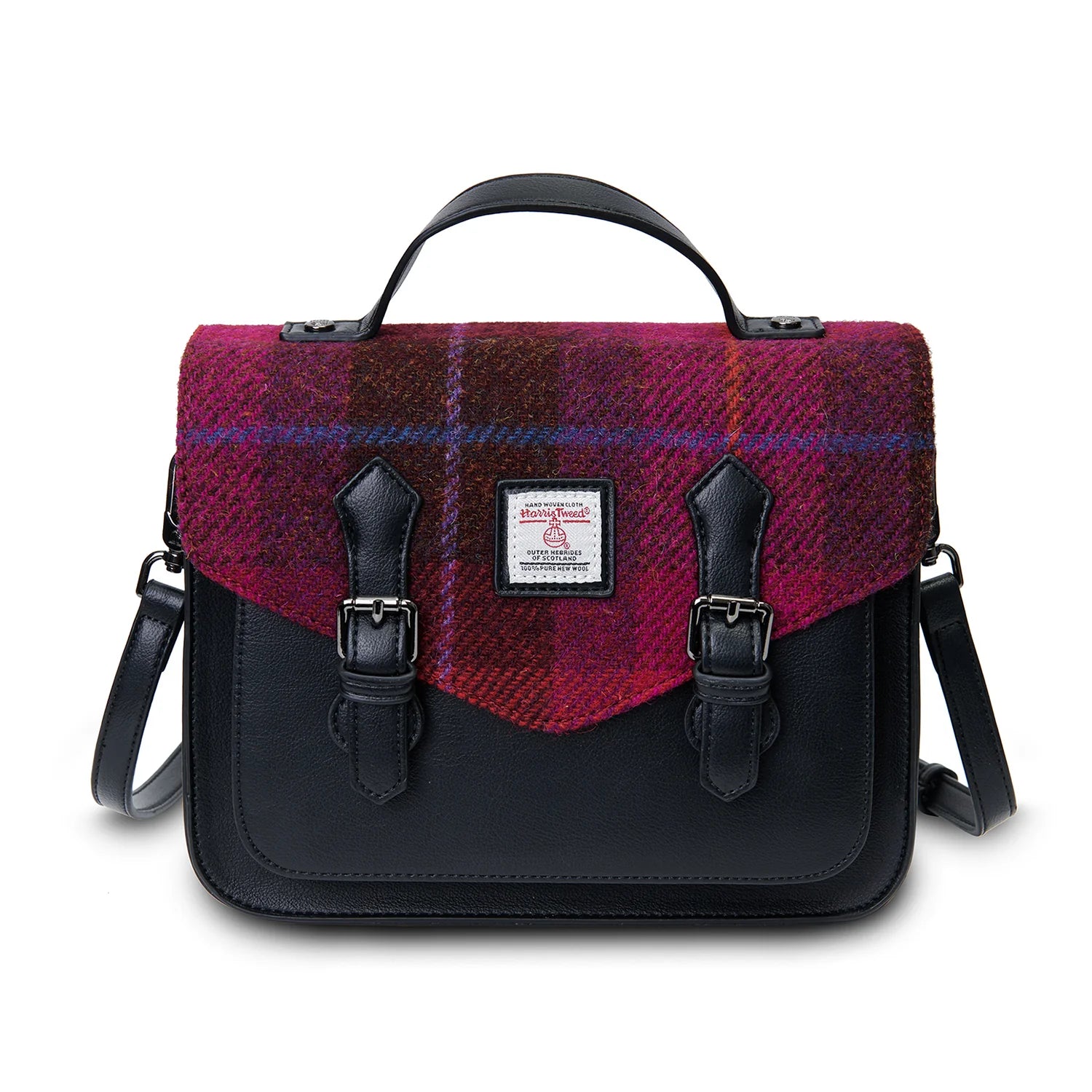 Islander Medium Calton Satchel with Harris Tweed - Fuschia Tartan