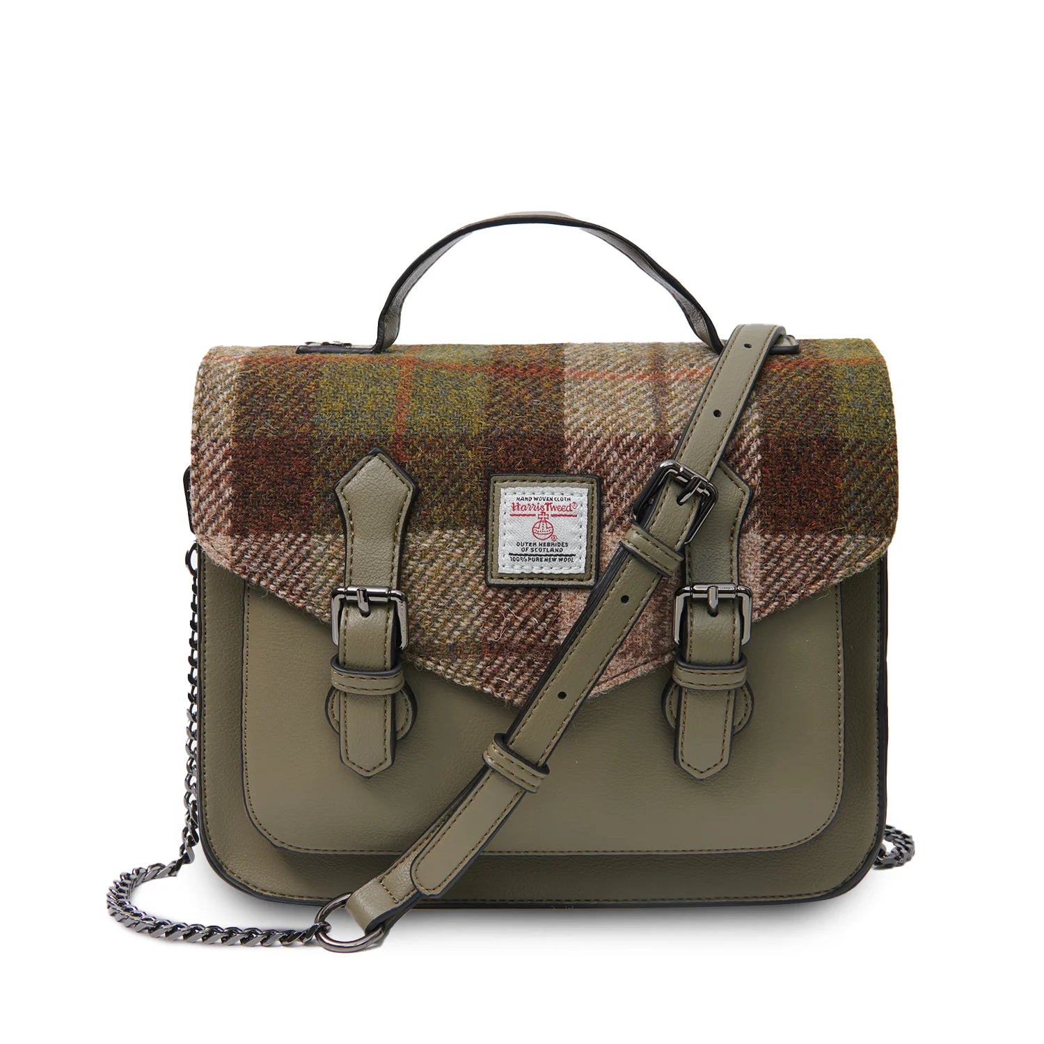 Islander Medium Calton Satchel with Harris Tweed - Chestnut Tartan