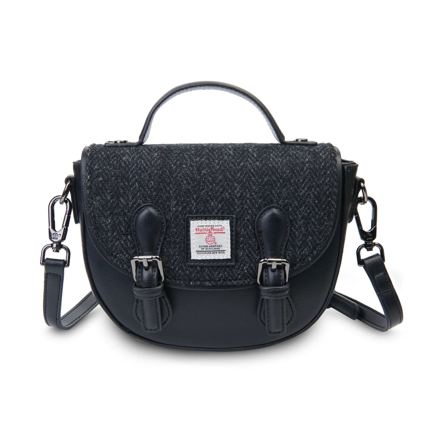 Islander Mini Cobble Satchel with Harris Tweed - Black Herringbone