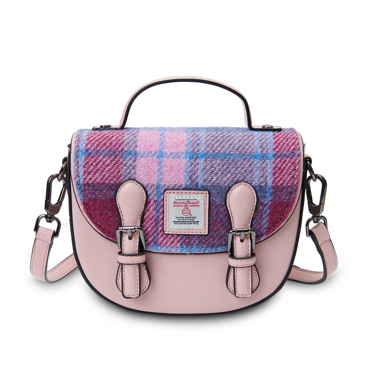 Islander Mini Cobble Satchel with Harris Tweed - Pink and Blue Tartan