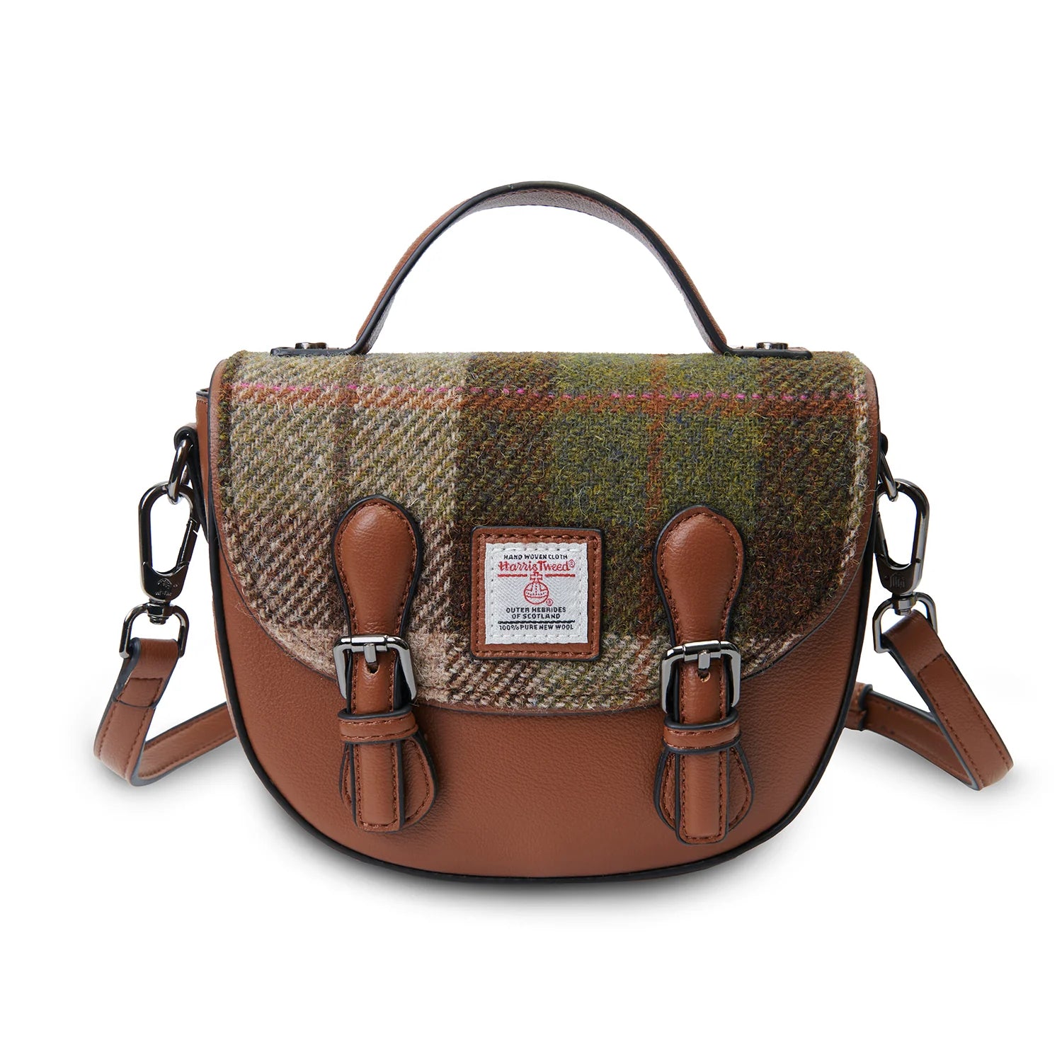 Islander Mini Cobble Satchel with Harris Tweed - Chestnut-Blue Tartan
