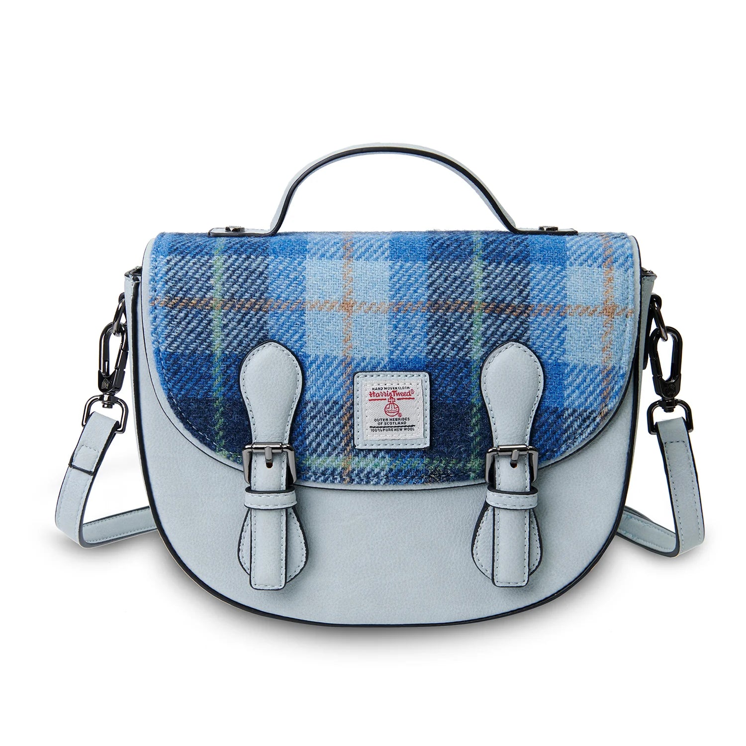 Islander Medium Cobble Satchel with Harris Tweed - Blue Tartan