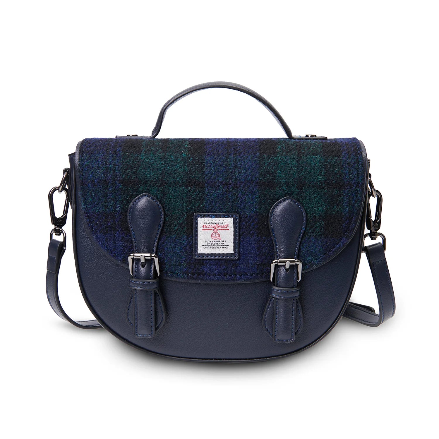 Islander Medium Cobble Satchel with Harris Tweed - Black Watch Tartan