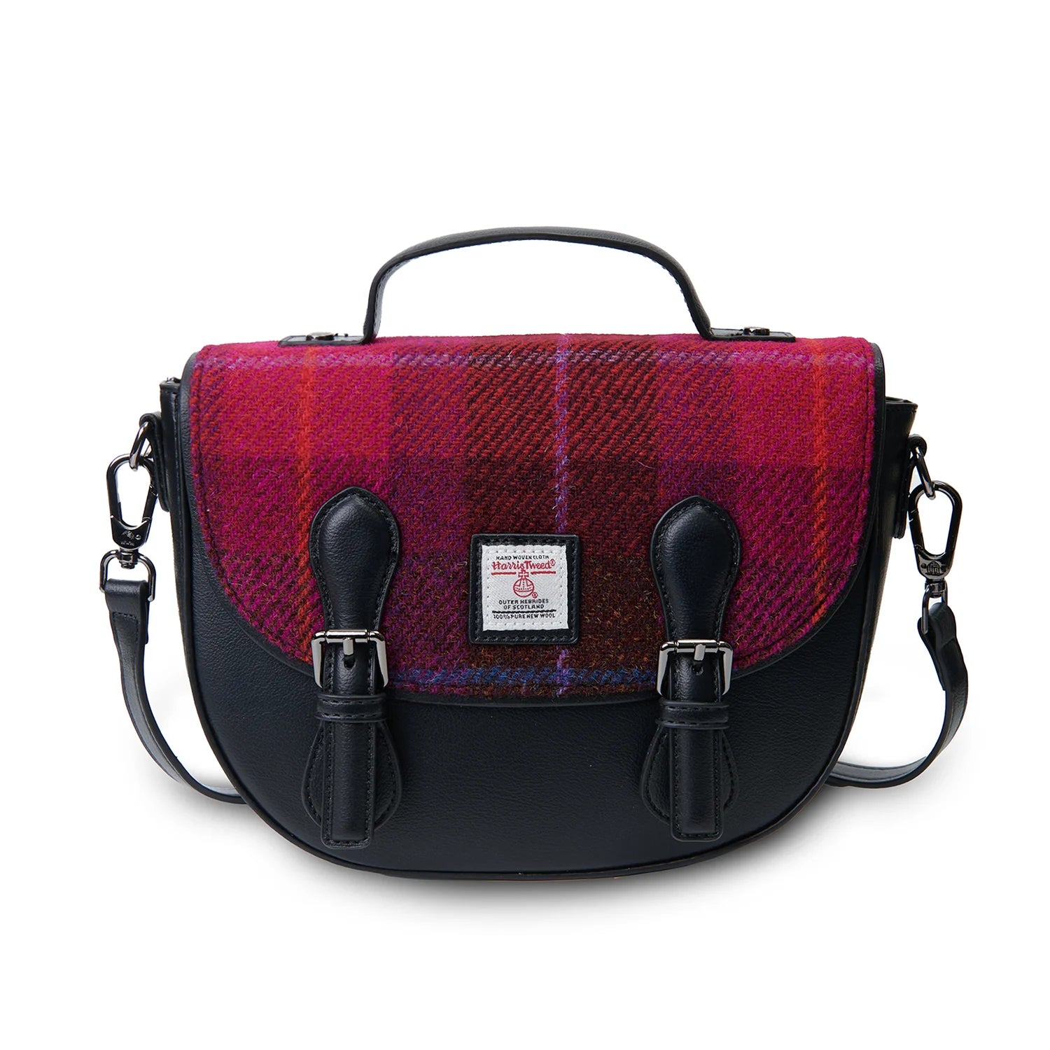 Islander Medium Cobble Satchel with Harris Tweed - Fuschia Tartan