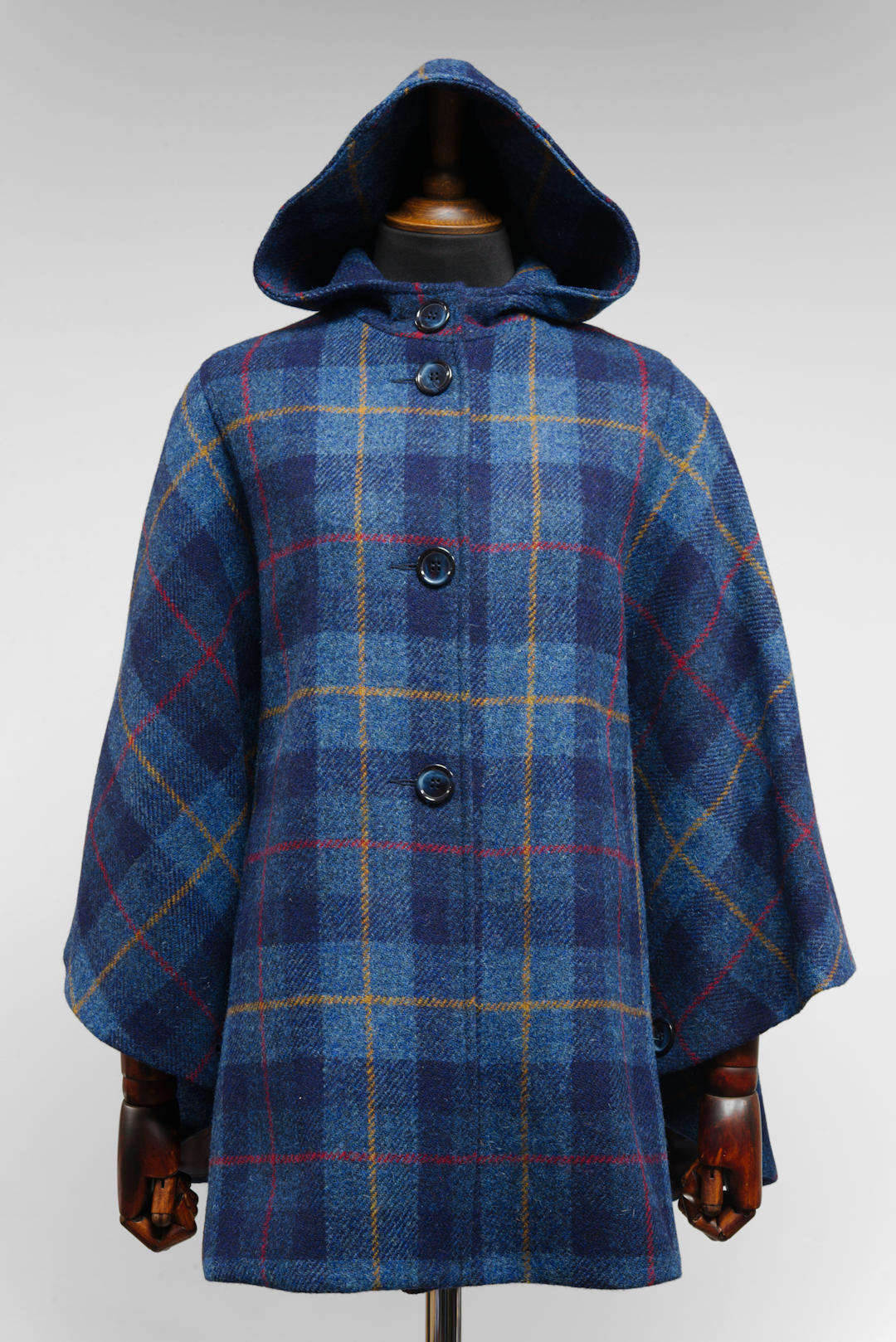 Harris Tweed Ladies Hooded Poncho Cape Navy Blue Tartan - One Size