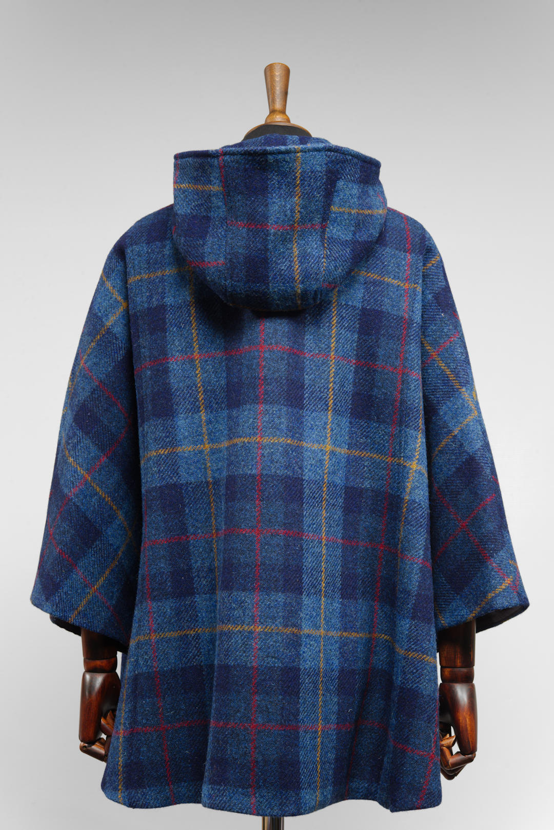 Harris Tweed Ladies Hooded Poncho Cape Navy Blue Tartan - One Size