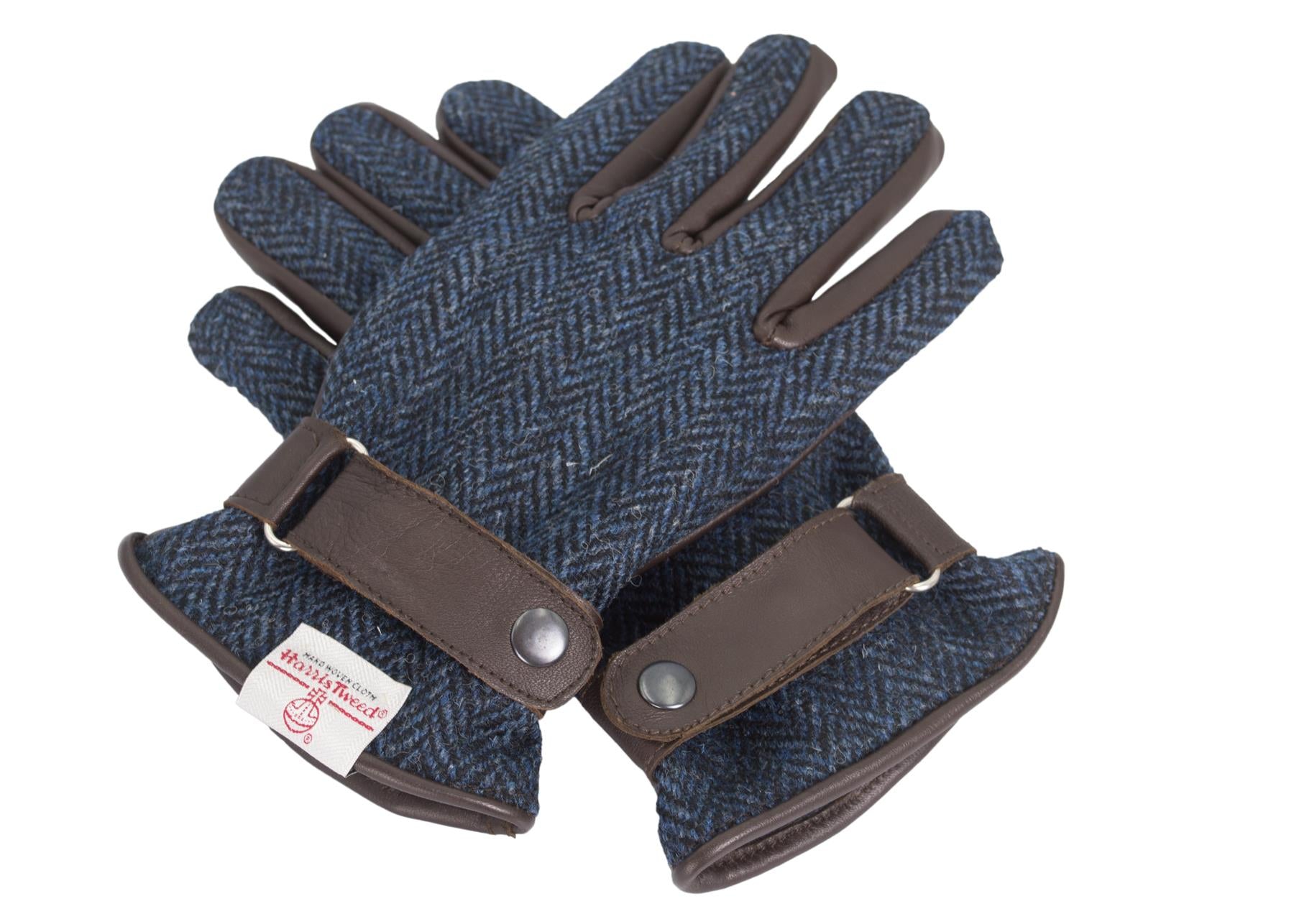 Men's Overcheck Country Leather Gloves with Harris Tweed - Midnight Blue