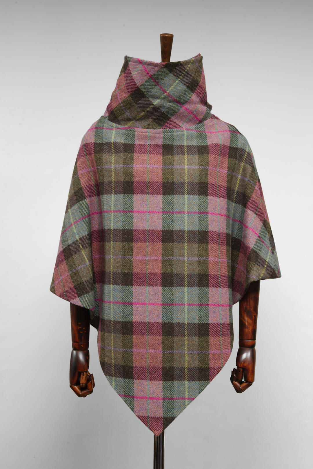 Harris Tweed Ladies Celtic Poncho Cape Pink, Purple & Green Tartan