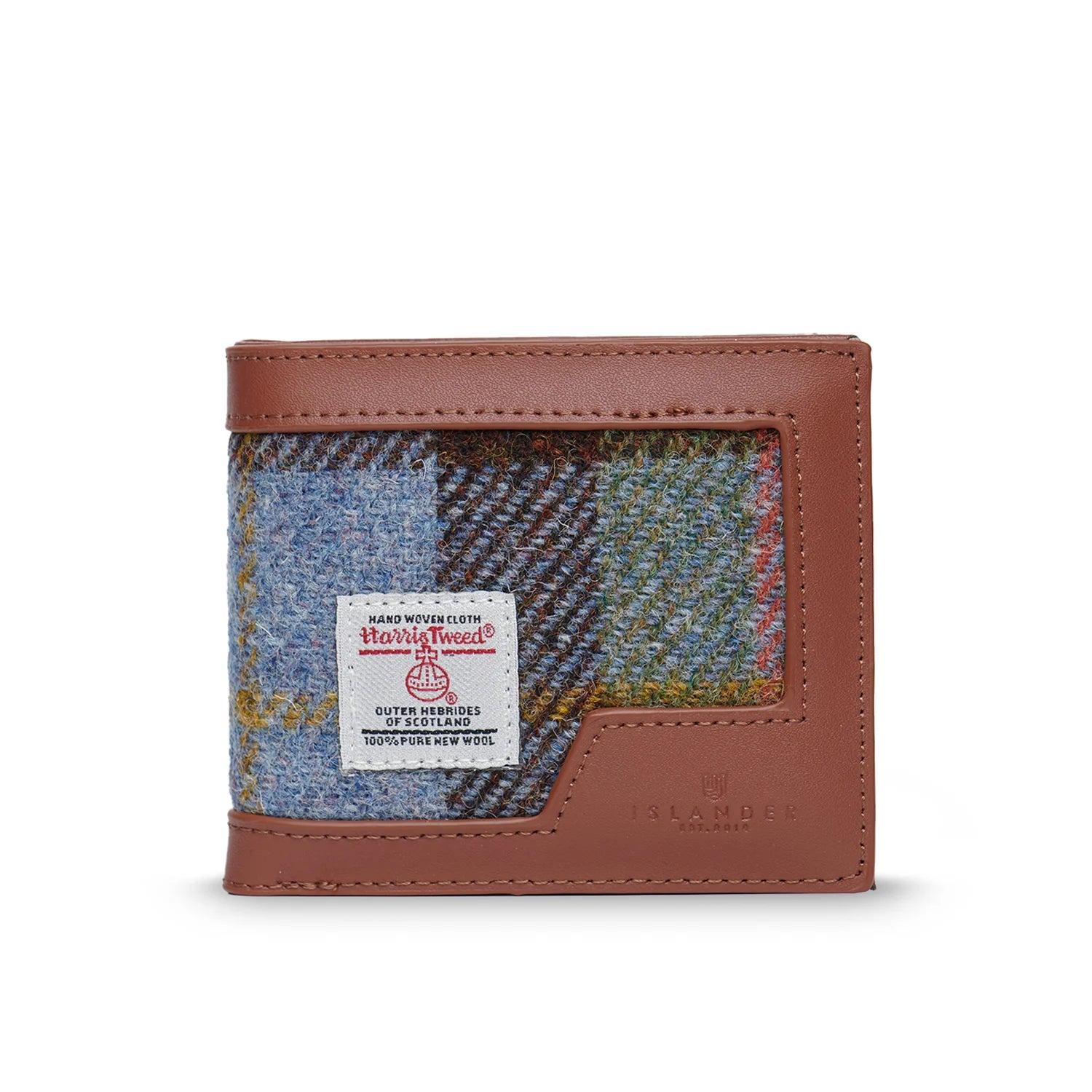 Islander Harris Tweed Men's Wallet with Harris Tweed - Chestnut-Blue Tartan