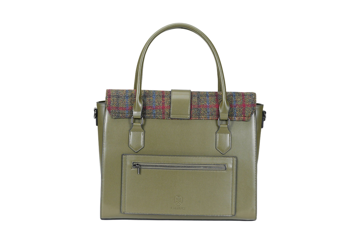 Harris Tweed Laptop Work Flap Satchel Bag (Classic Olive)