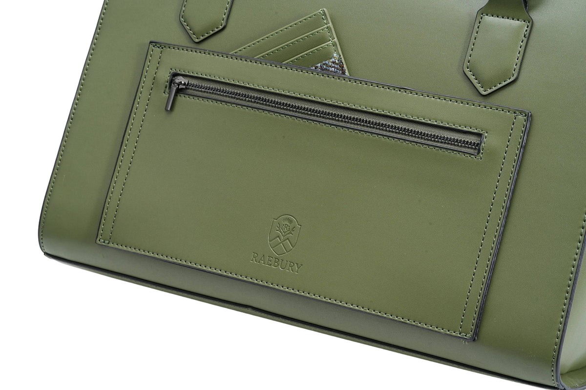 Harris Tweed Laptop Work Flap Satchel Bag (Classic Olive)