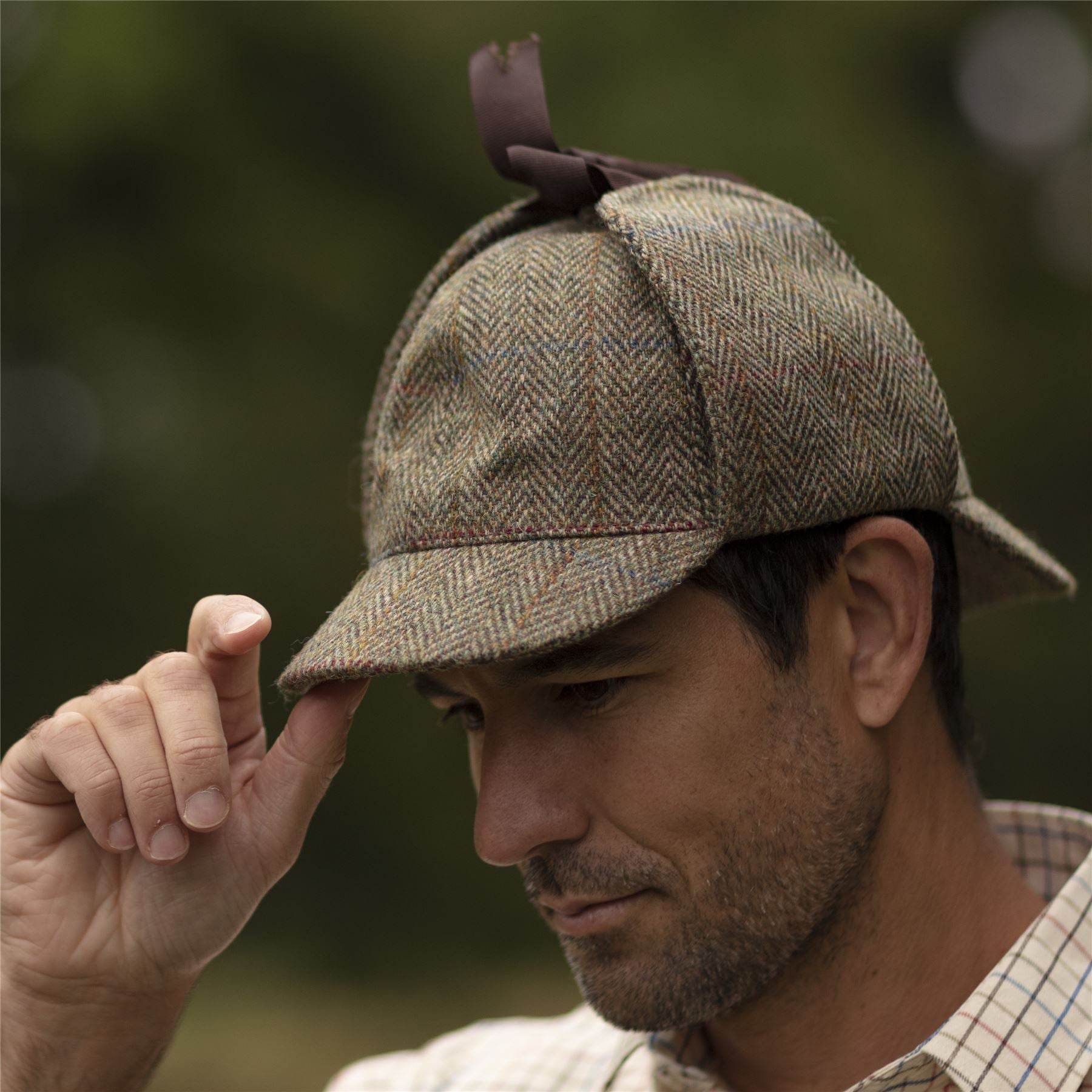 Harris Tweed Sherlock Deerstalker Hat - Moss Green