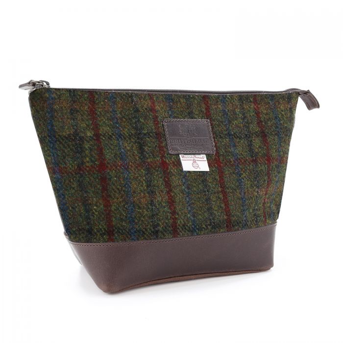 Real Leather Breanais Washbag With Harris Tweed