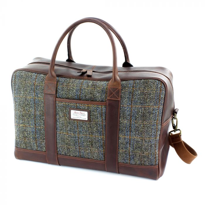 Harris Tweed Carloway Leather Travel / Weekend Holdall