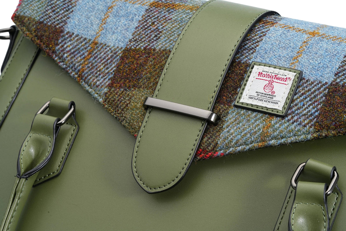 Harris Tweed Laptop Work Flap Satchel Bag (Classic Olive)