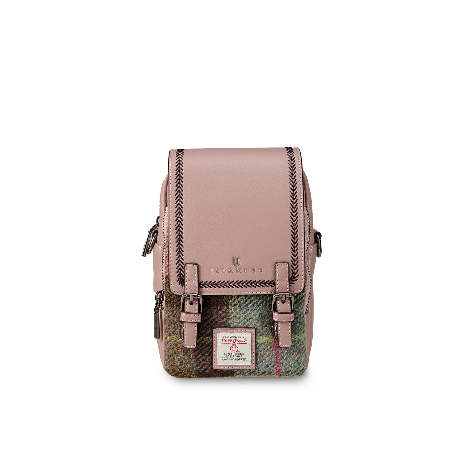 Islander Baby Jura Crossbody Bag with Harris Tweed (Pink-Green Tartan)