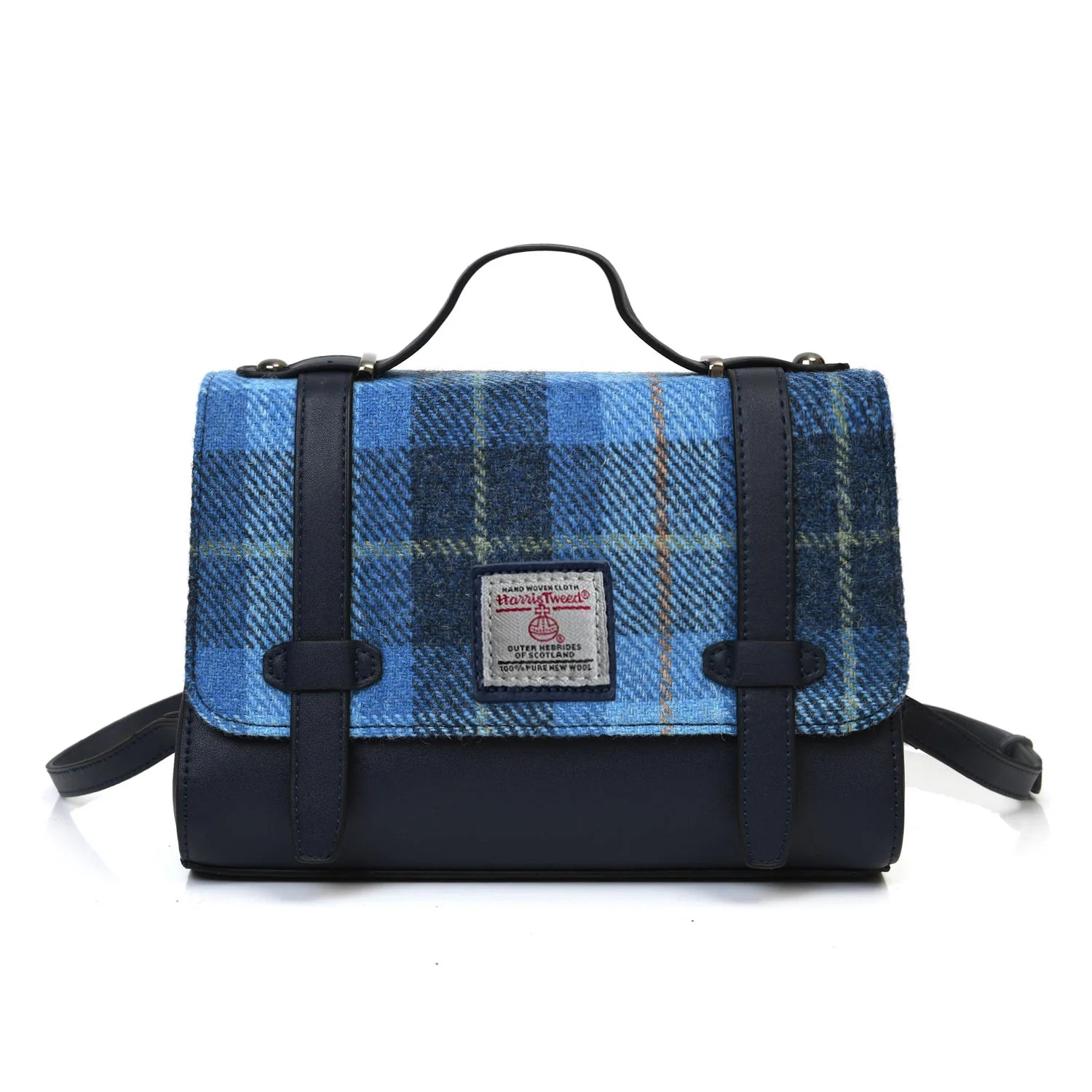 Islander Orkney Satchel with Harris Tweed - Blue Tartan