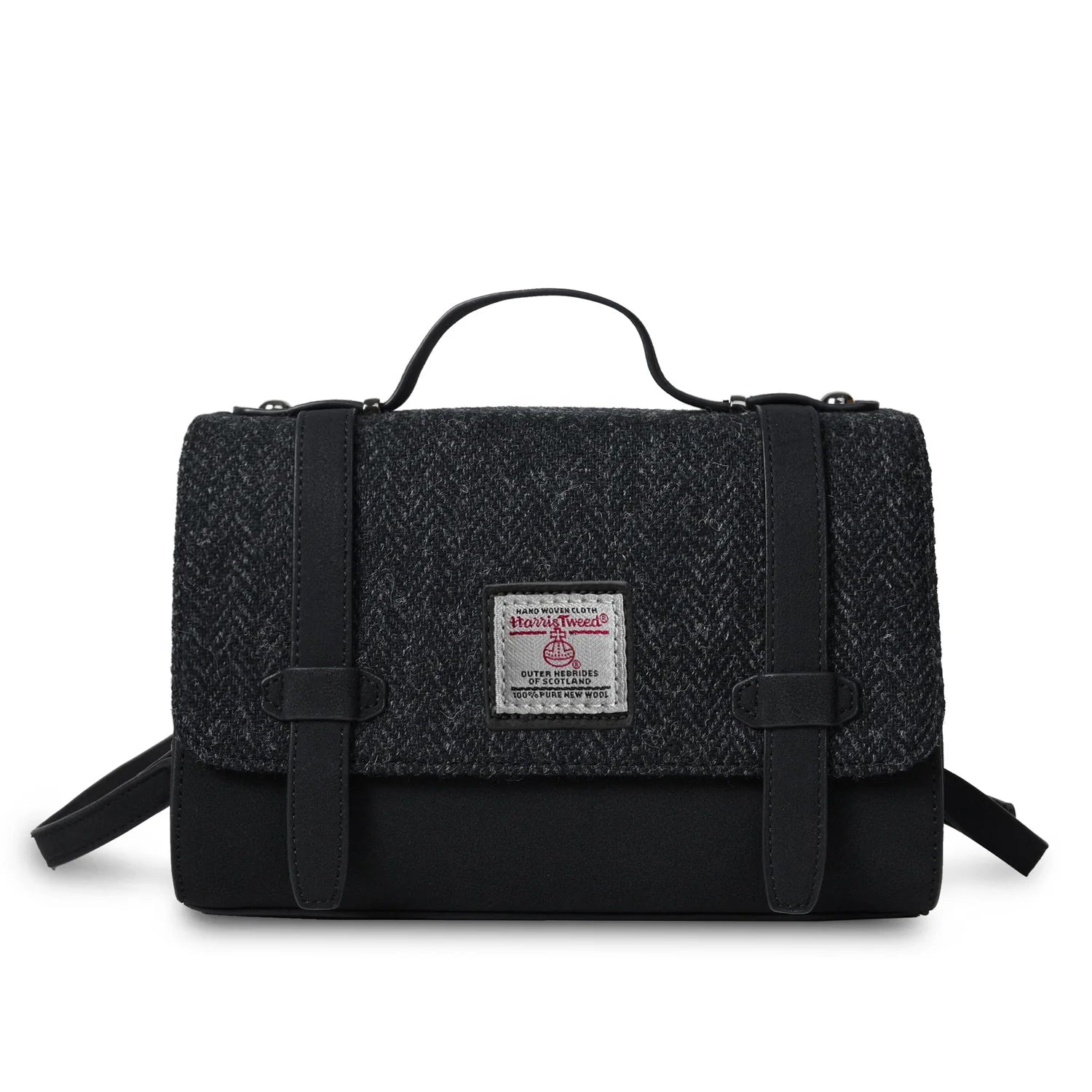 Islander Orkney Satchel with Harris Tweed - Black Herringbone