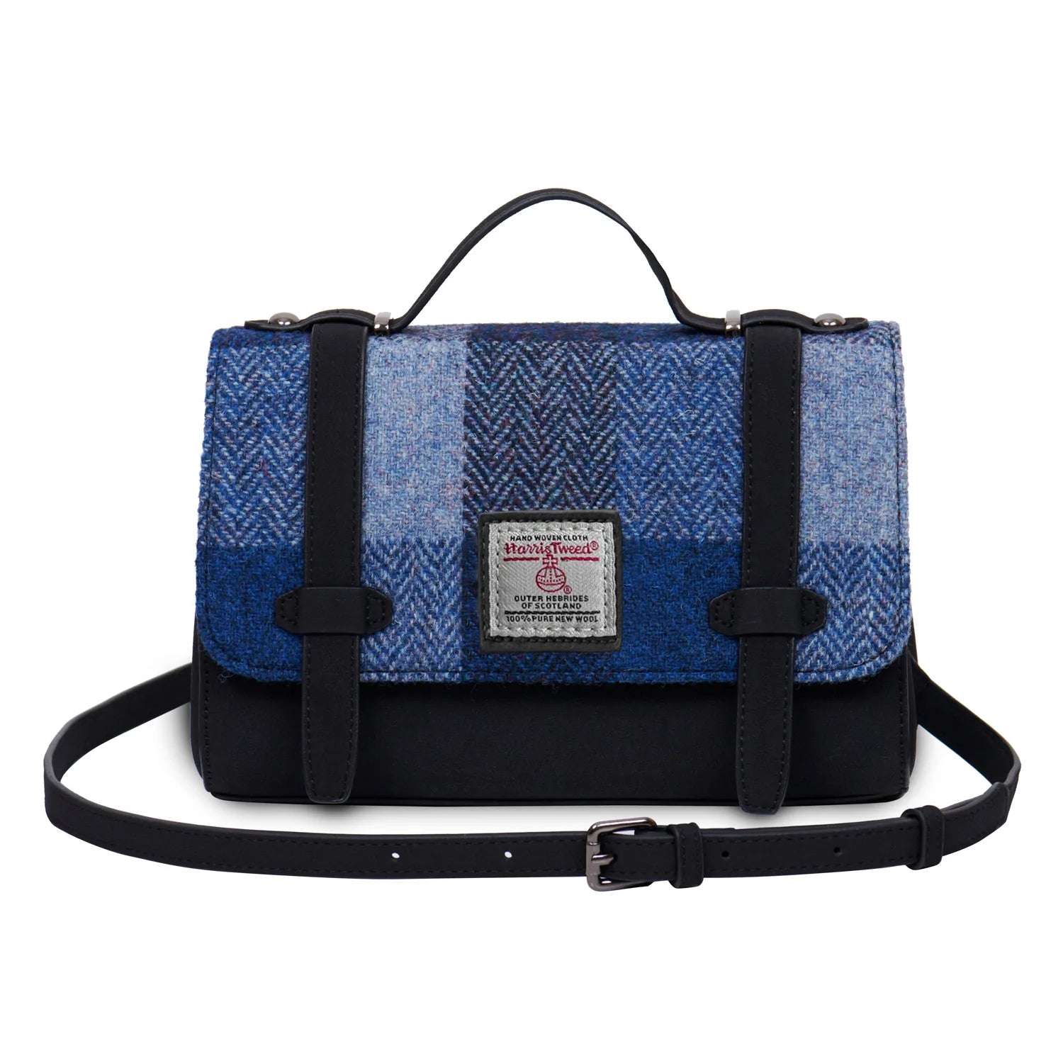 Islander Orkney Satchel with Harris Tweed - Navy Over Check