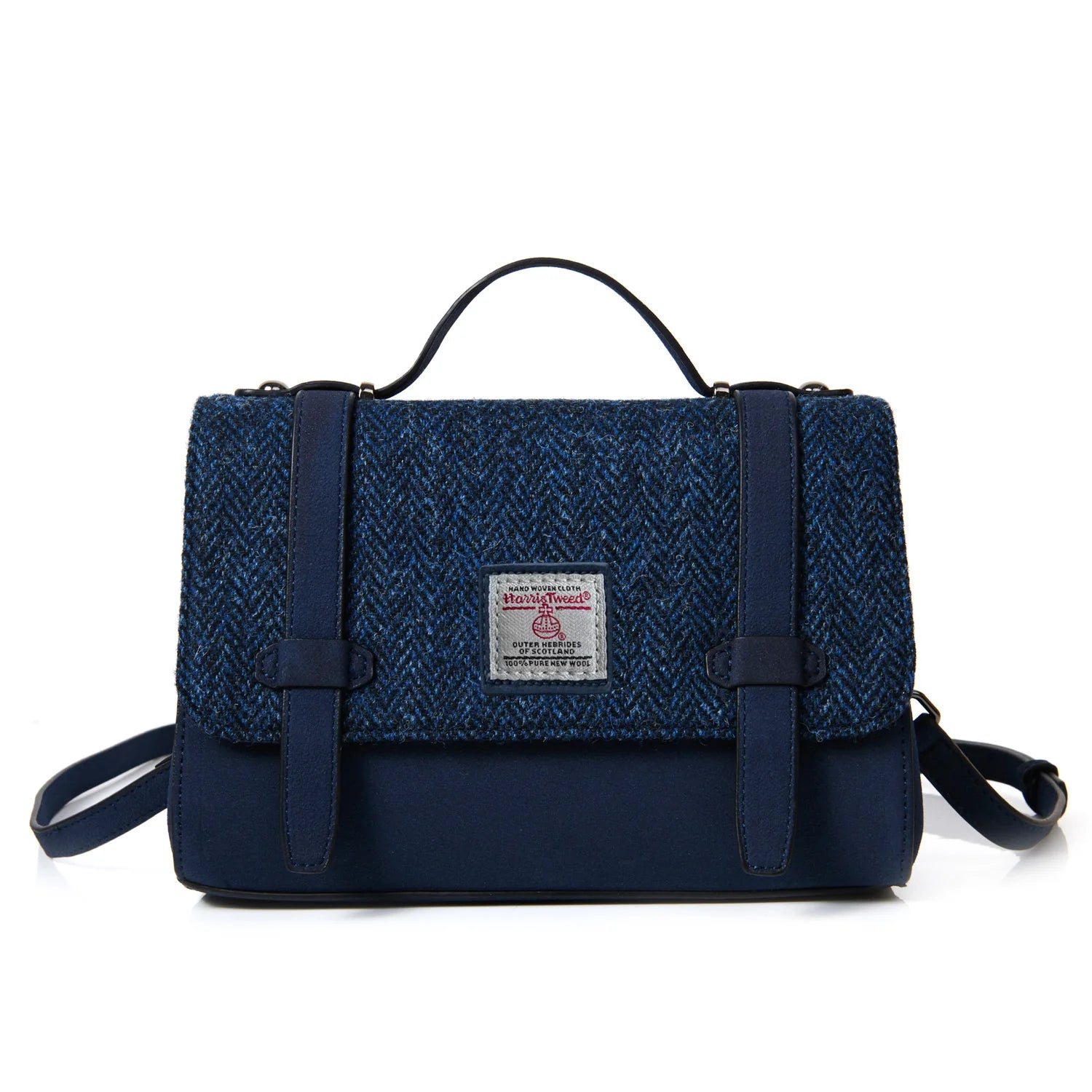 Islander Orkney Satchel with Harris Tweed - Navy Herringbone