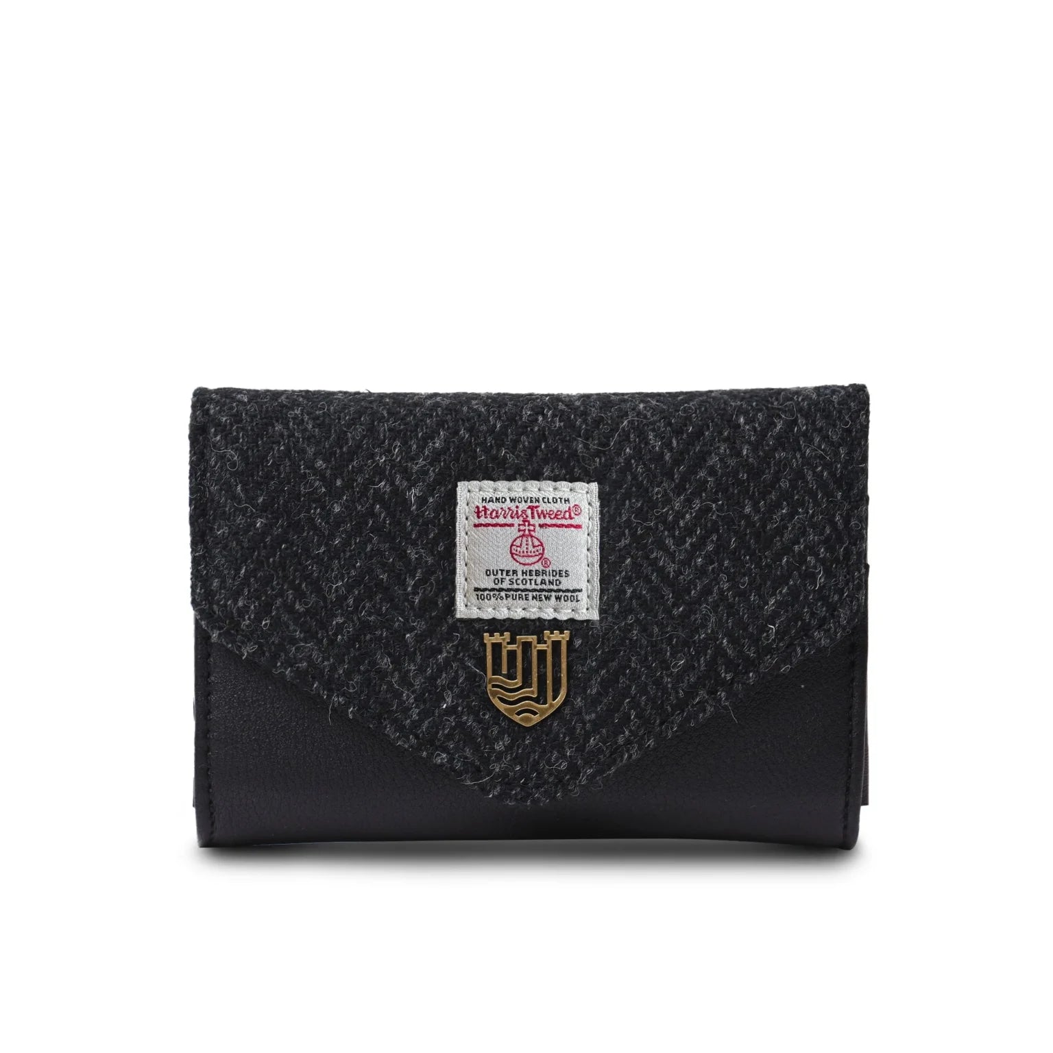 Islander Small Clasp Purse with Harris Tweed - Black Herringbone