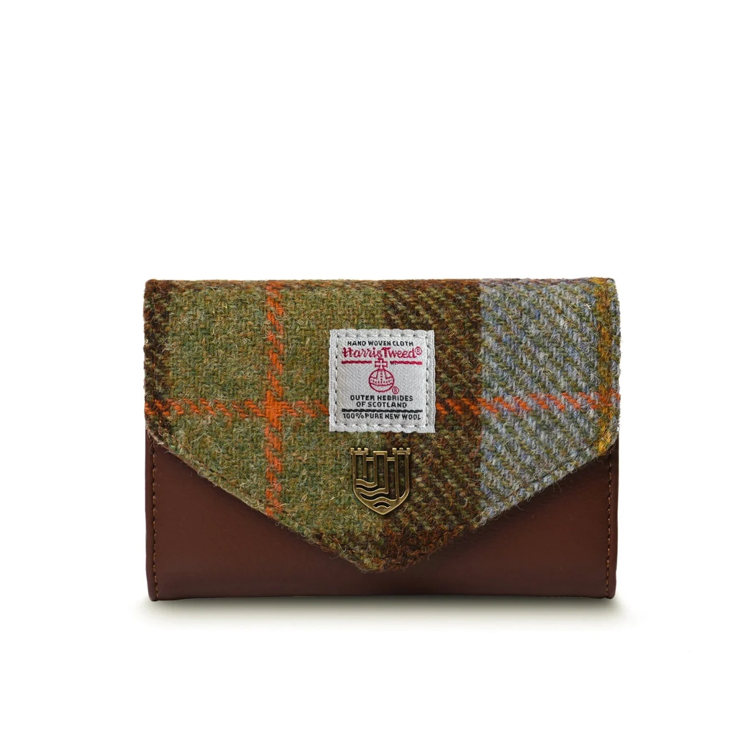 Islander Small Clasp Purse with Harris Tweed - Chestnut-Blue Tartan