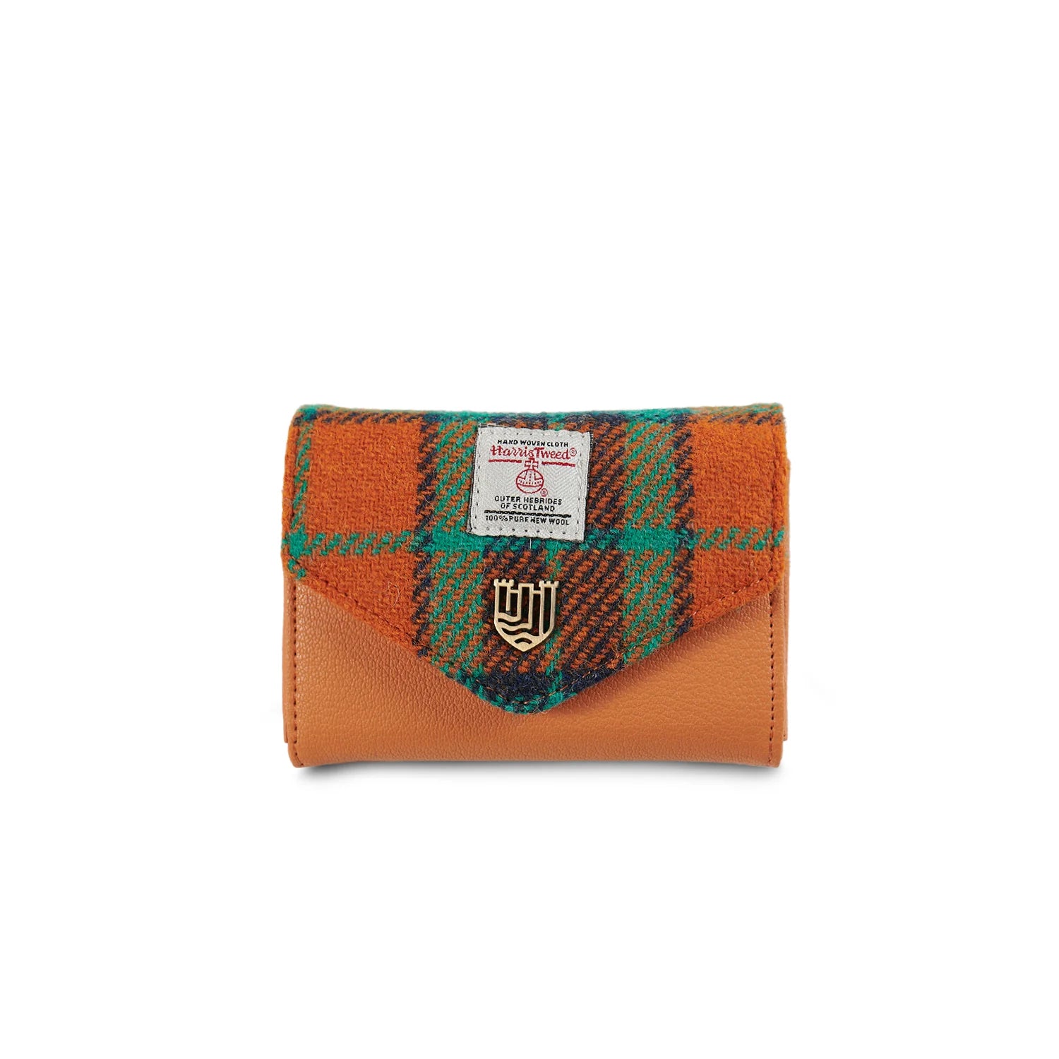 Islander Small Clasp Purse with Harris Tweed - Orange-Blue Tartan