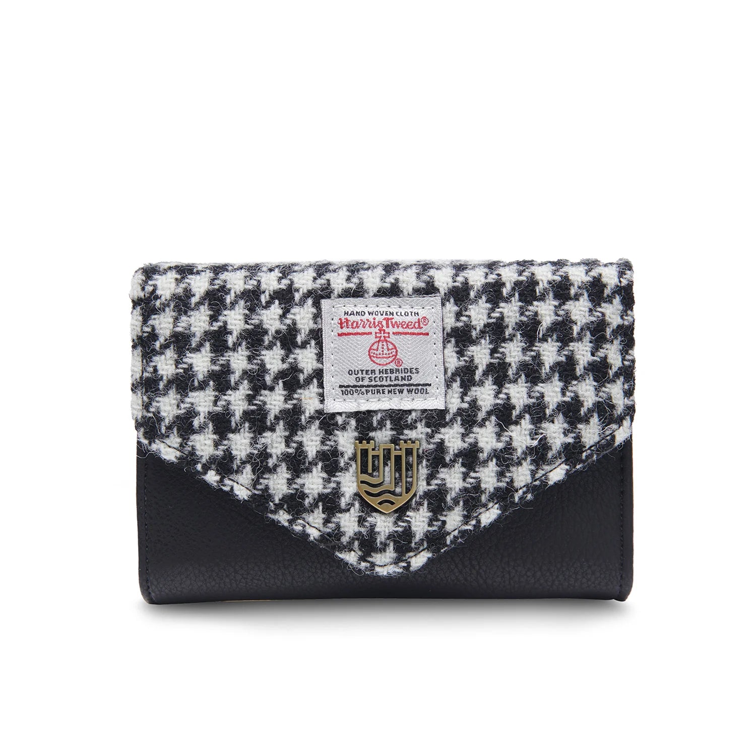 Islander Small Clasp Purse with Harris Tweed - Black &amp; White Dogtooth