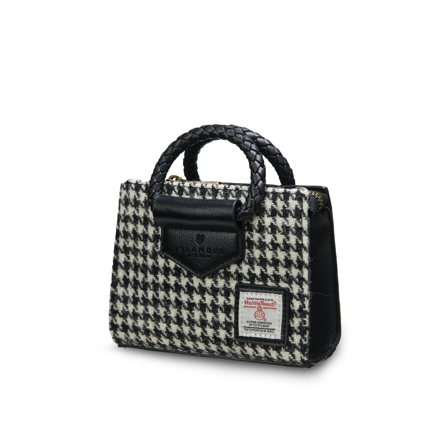 Islander Mini Arran Tote with Harris Tweed - Black &amp; White Dogtooth