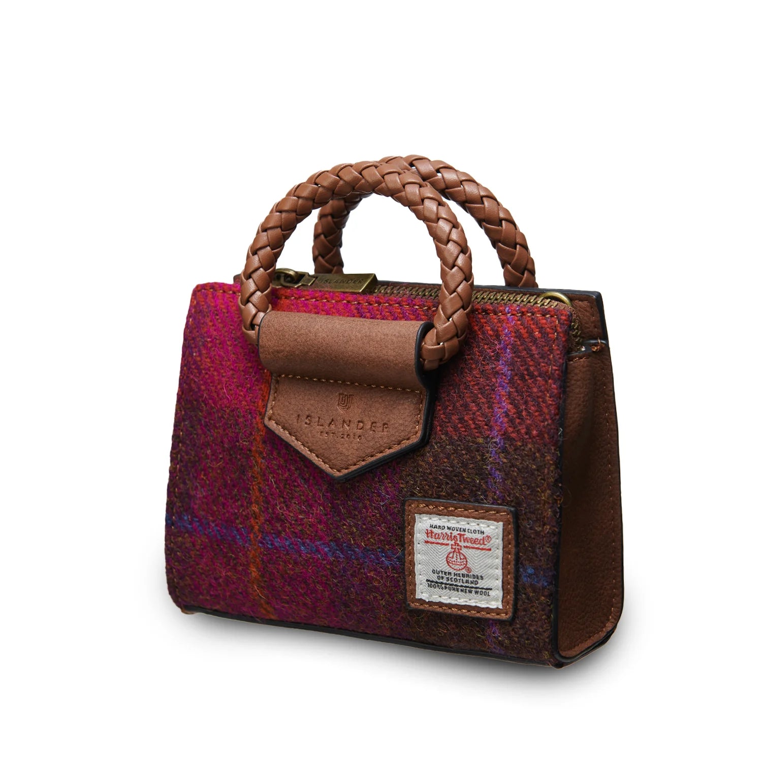Islander Mini Arran Tote with Harris Tweed - Fuschia Tartan