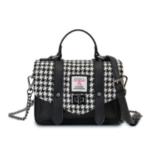 Islander Baby Satchel with Harris Tweed - Black &amp; White Dogtooth