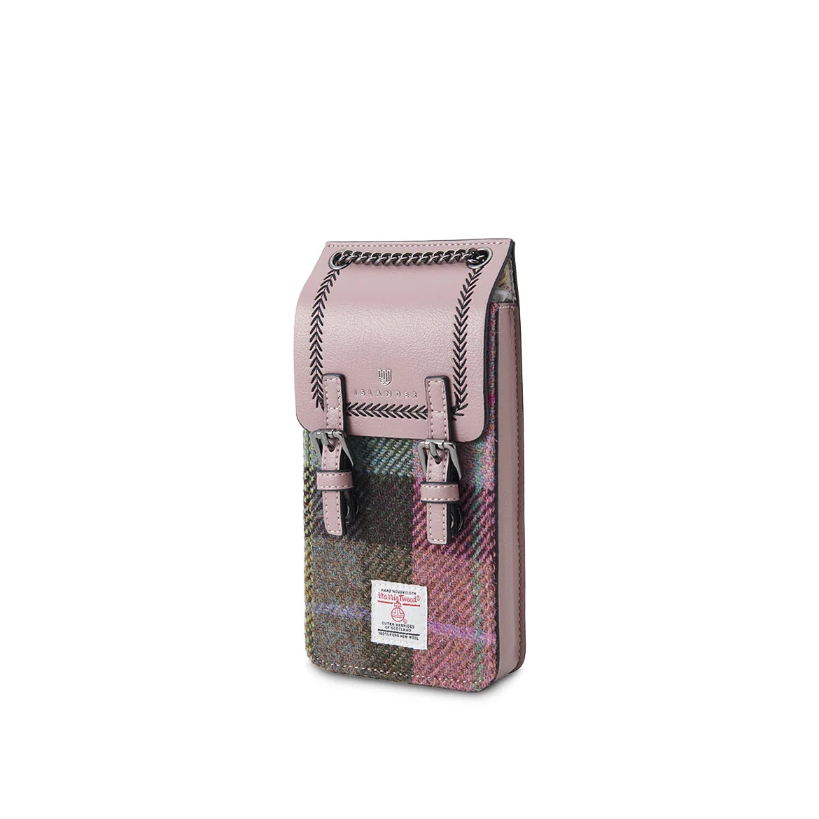 Islander Harris Tweed Mobile Phone Holder Tote (Pink Green Tartan)