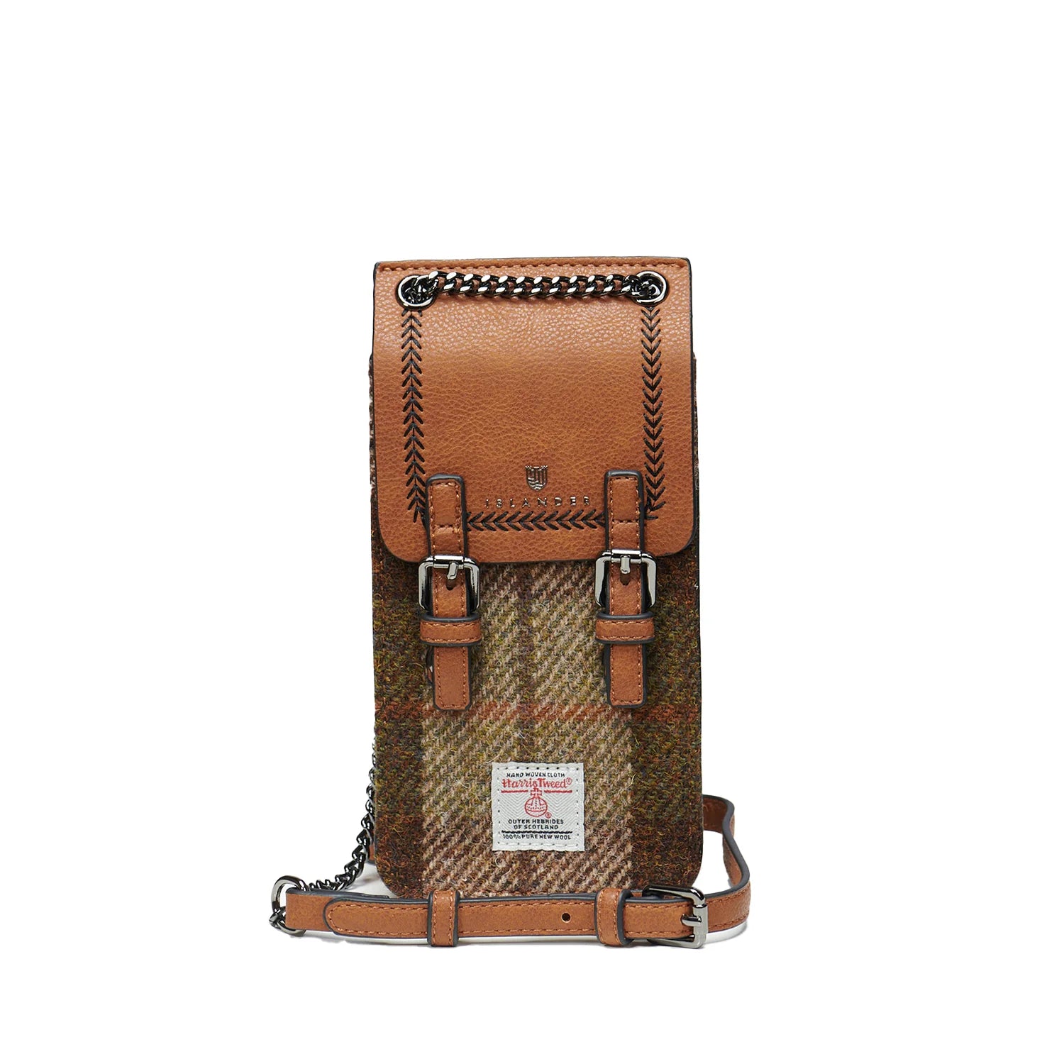 Islander Harris Tweed Phone Holder Tote - Chestnut Tartan