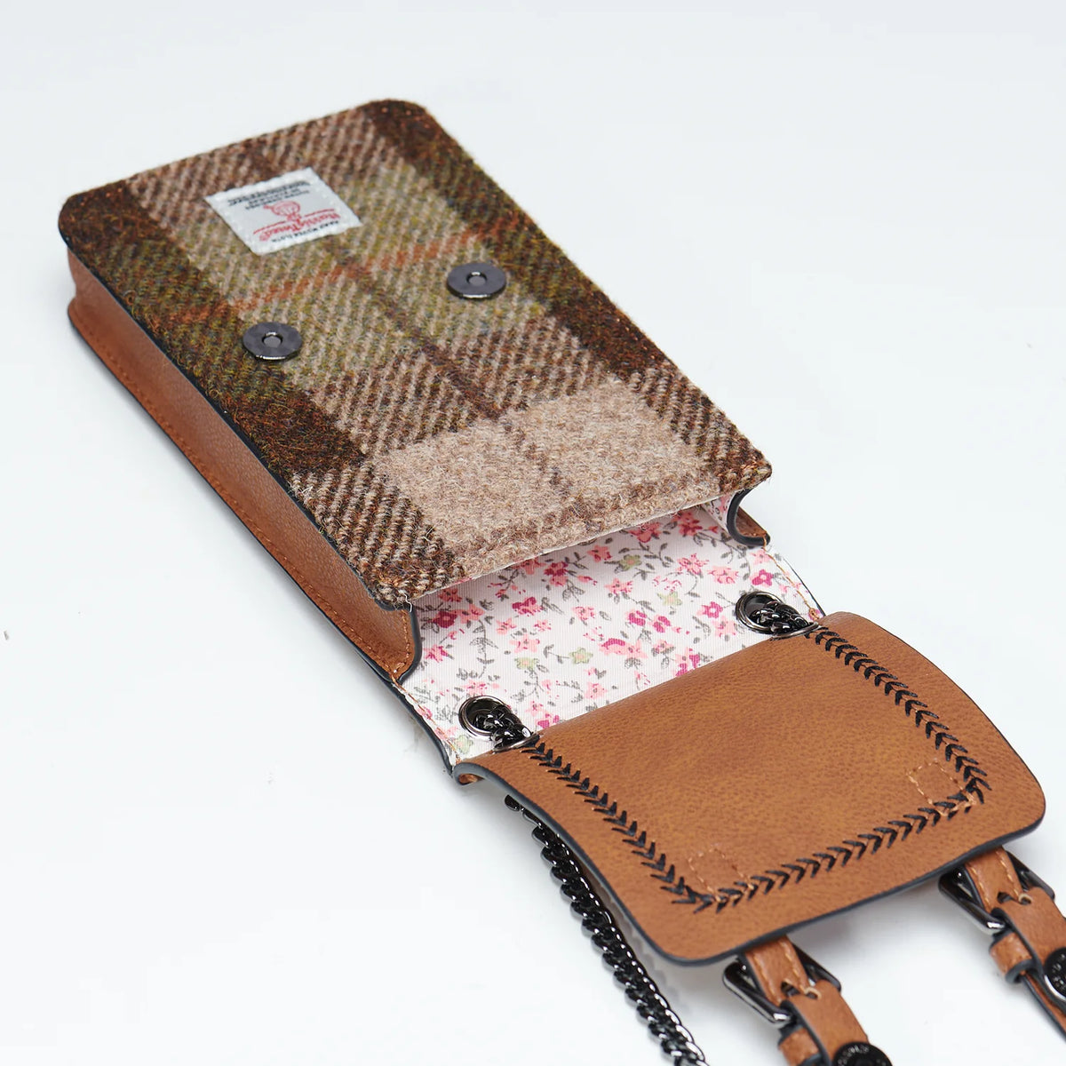 Islander Harris Tweed Mobile Phone Holder Tote (Pink Green Tartan)