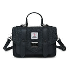 Islander Black Mini Satchel Bag with Harris Tweed Black Herringbone Fabric | Harris Tweed Scotland