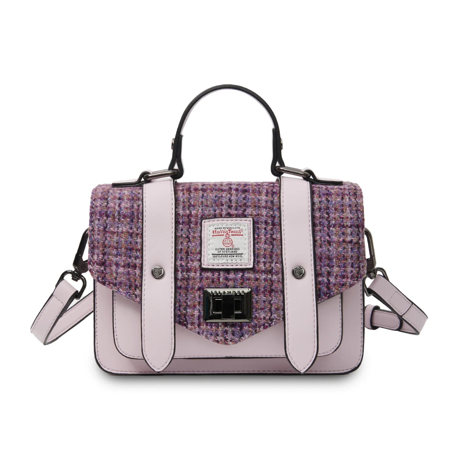 Islander Mini Satchel Bag with Harris Tweed (Violet Mini Dogtooth)