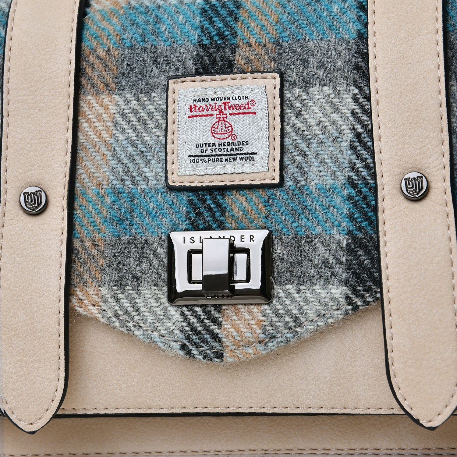 Islander Medium Satchel Bag with Harris Tweed Pink & Blue Tartan