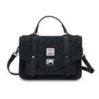 Islander Large Black Satchel Bag with Harris Tweed Black Herringbone | Harris Tweed Scotland