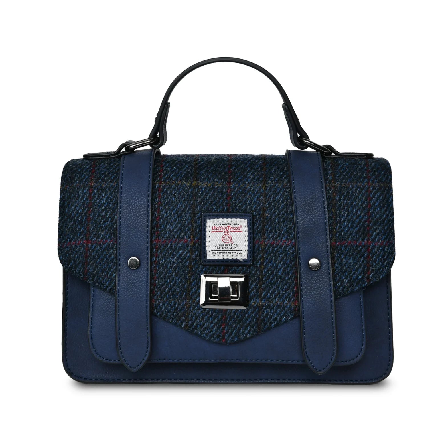 Islander Medium Satchel with Harris Tweed - Navy Over Check