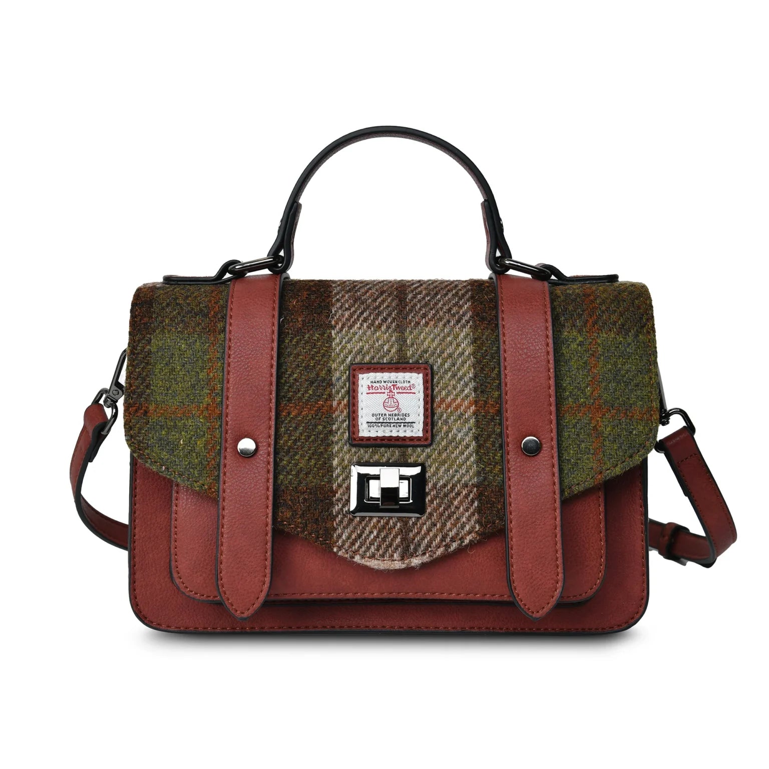 Islander Large Satchel with Harris Tweed - Chestnut Tartan
