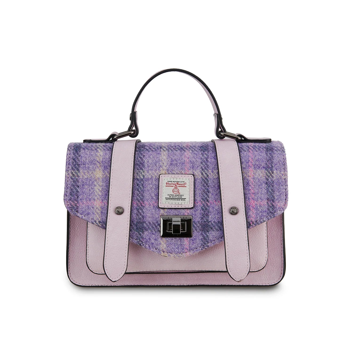 Islander Medium Satchel with Harris Tweed - Purple Tartan