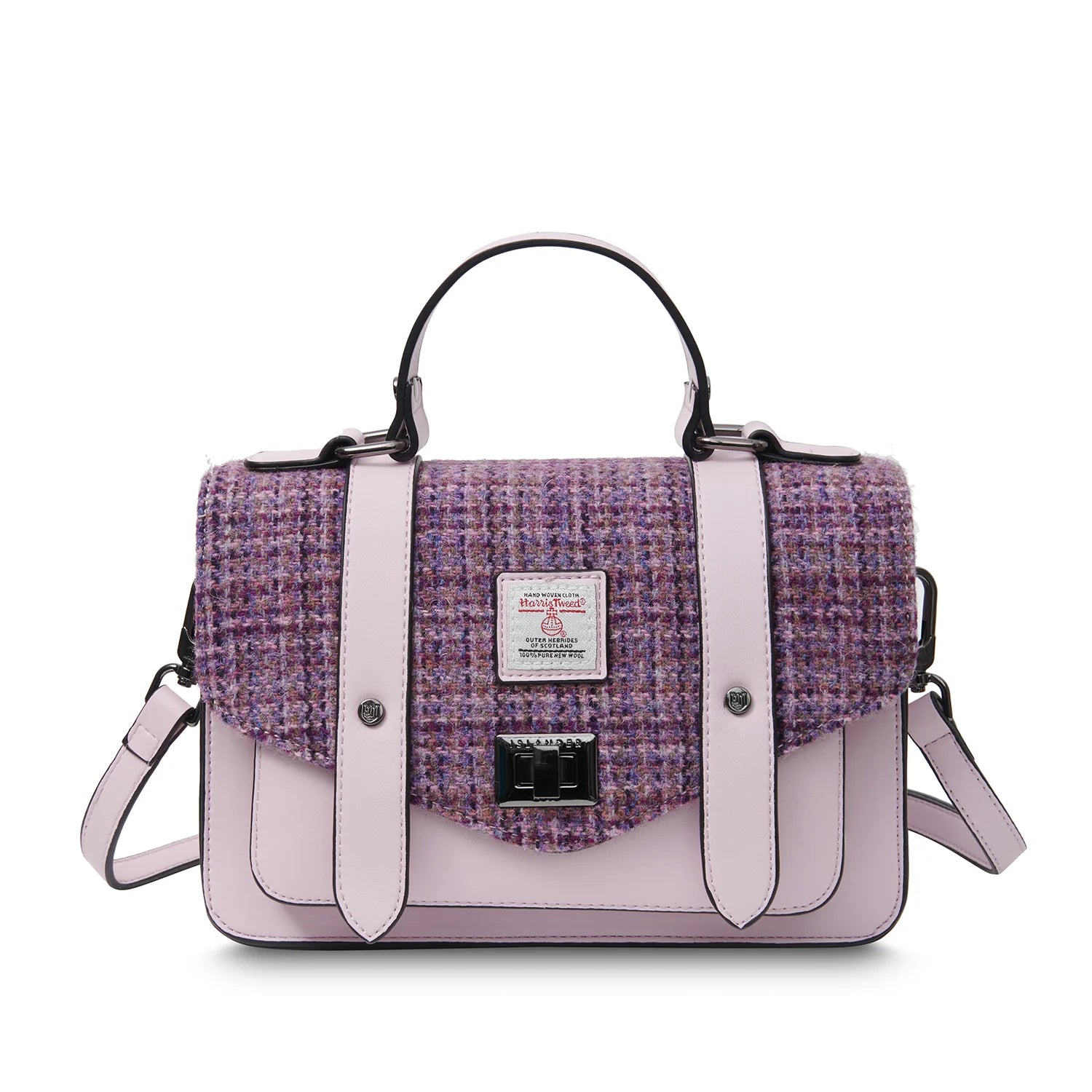 Islander Medium Satchel with Harris Tweed - Violet Mini Dogtooth