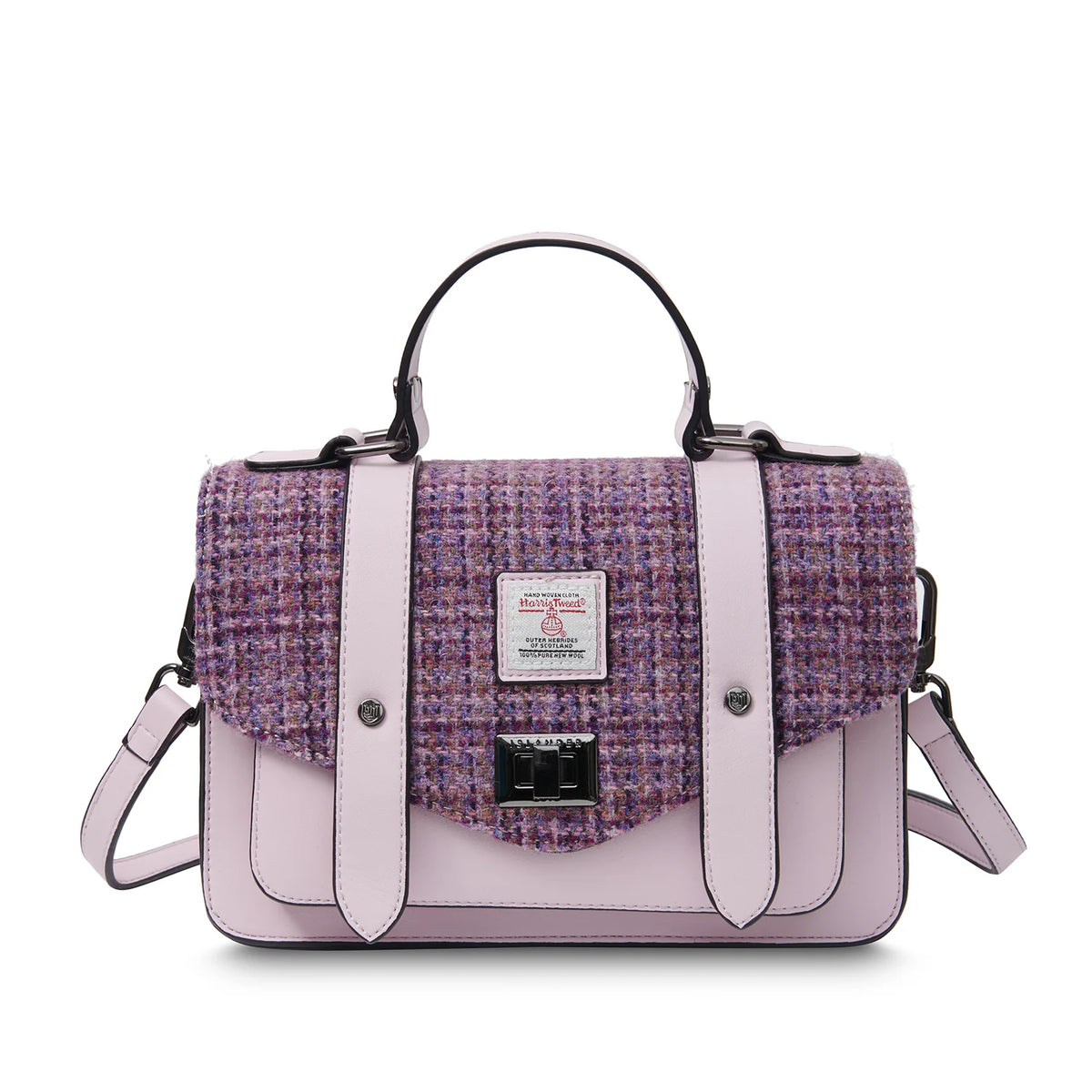 Islander Medium Satchel Bag with Harris Tweed (Violet Mini-Dogtooth)