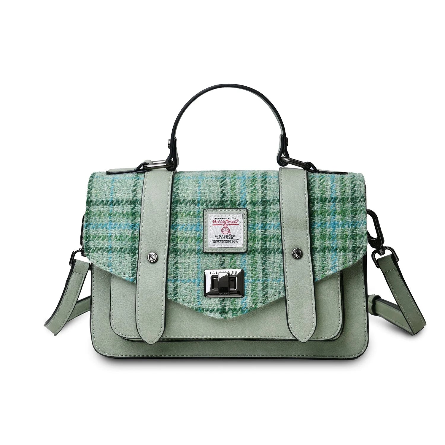 Islander Medium Satchel with Harris Tweed - Mint Check