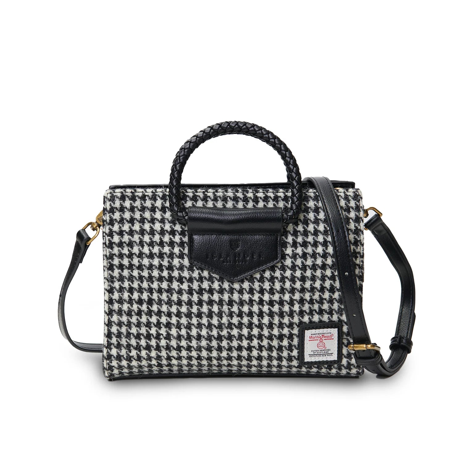 Islander Arran Tote Bag with Harris Tweed - Black &amp; White Dogtooth