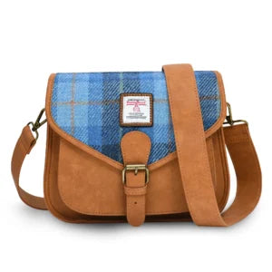 Islander Saddle Bag with Harris Tweed - Blue Tartan